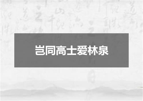岂同高士爱林泉