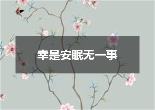 幸是安眠无一事