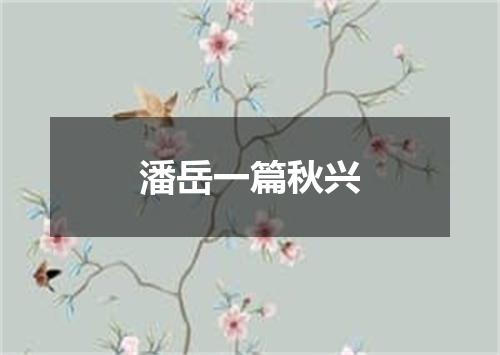 潘岳一篇秋兴