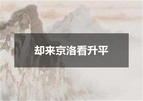 却来京洛看升平