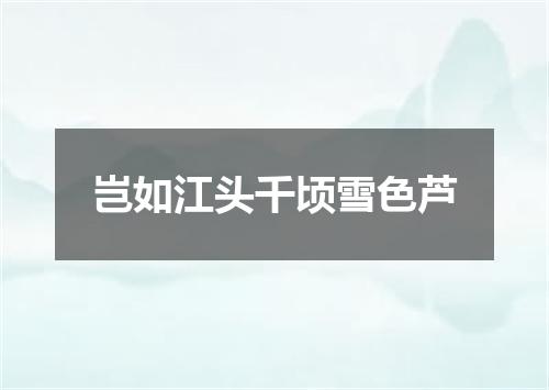 岂如江头千顷雪色芦