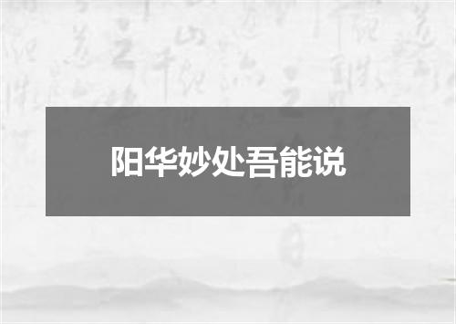 阳华妙处吾能说