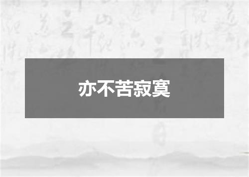 亦不苦寂寞
