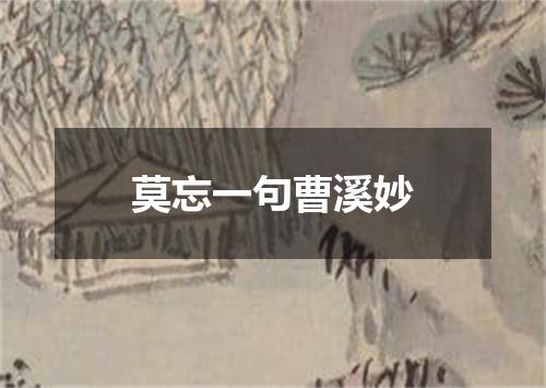 莫忘一句曹溪妙