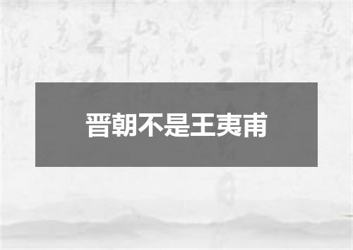 晋朝不是王夷甫