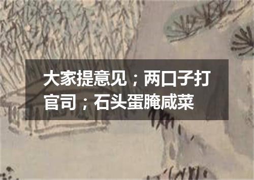 大家提意见；两口子打官司；石头蛋腌咸菜