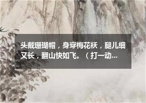 头戴珊瑚帽，身穿梅花袄，腿儿细又长，翻山快如飞。（打一动物）