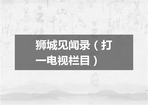 狮城见闻录（打一电视栏目）