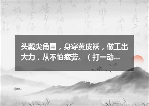 头戴尖角冒，身穿黄皮袄，做工出大力，从不怕疲劳。（打一动物）