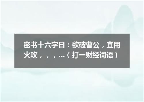 密书十六字曰：欲破曹公，宜用火攻，，，…（打一财经词语）