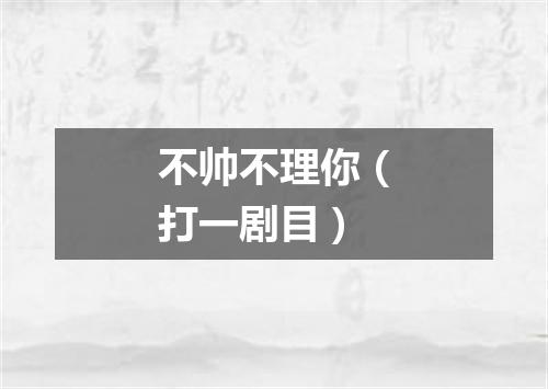 不帅不理你（打一剧目）