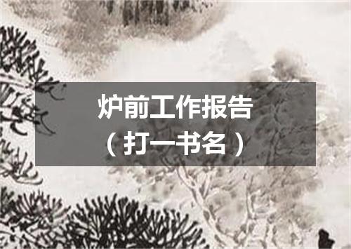 炉前工作报告（打一书名）