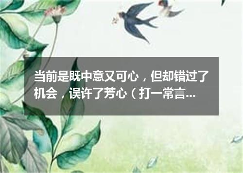 当前是既中意又可心，但却错过了机会，误许了芳心（打一常言俗语）